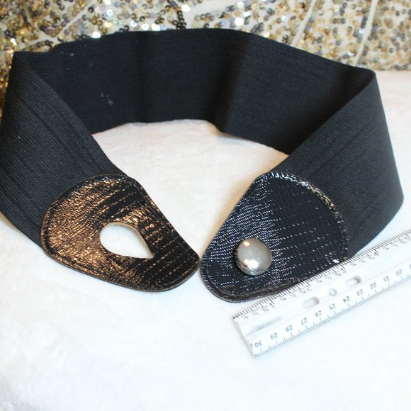 🔆🔅80s 90s Black Leather Retro Punk Goth Grunge Cinch Elastic Belt 24-27"🔆🔅 - Picture 8 of 13